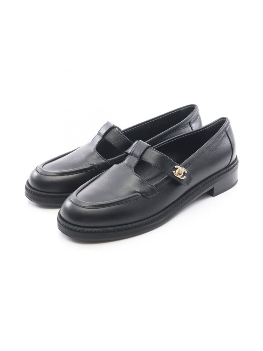 Chanel Loafers CC Logo Turnlock Black Leather - Picture 1 of 9
